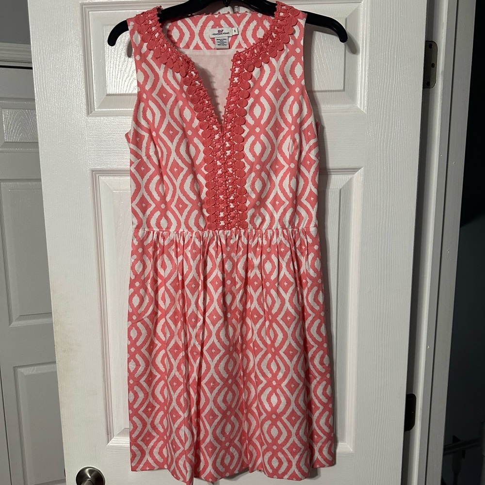 Vineyard Vines Coral and White Sleeveless Mini Dress